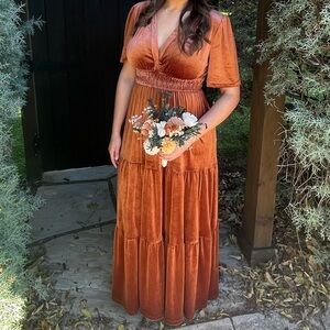 Artemis Velvet Maxi Dress - Bridesmaid Dress - Rust Orange
